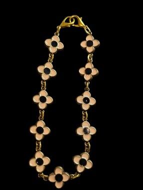 Gold-Tone Flower Link Bag Chain with Black Centers
